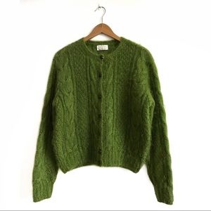 United Colors Of Benetton Vintage 80% Mohair Cable Knit Cardigan Sweater Green